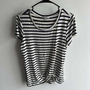 GREEN ENVELOPE navy Blue White Striped Tie Front Pullover T-shirt Top S